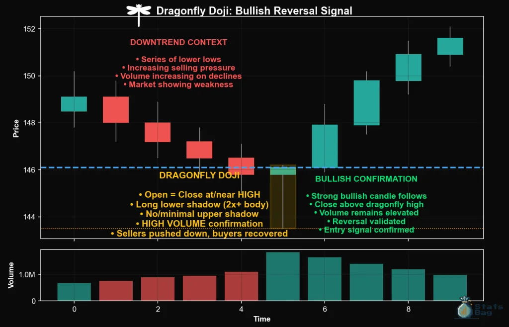 Dragonfly Doji: bullish reversal signal