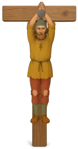 Hanging man on a wooden post