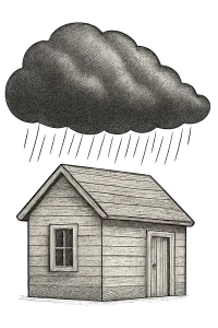 House under dark storm cloud